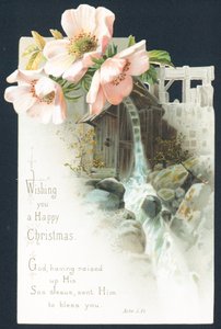 Bloemen en waterval, kerstkaart door English School