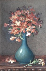 Bloemen in een blauwe vaas, ca. 1870