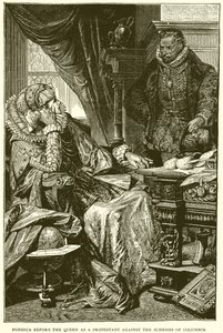 Fonseca voor de koningin als protestant tegen de plannen van Columbus door English School