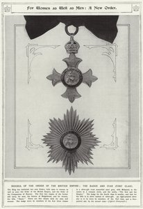 Voor vrouwen en mannen, een nieuwe orde, insignes van de Orde van het Britse Rijk, de badge en ster, eerste klasse