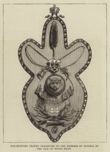 Vossenjacht trofee aangeboden aan de keizerin van Oostenrijk door de Isle of Wight Hunt (gravure) door English School