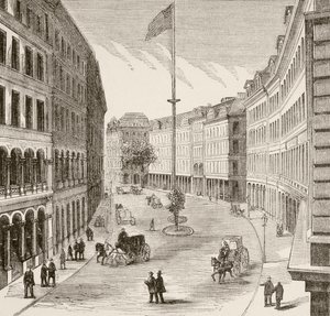 Franklin Street, Boston, Massachusetts in de jaren 1870 door English School