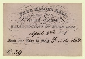 Vrijmetselaarszaal, Dameskaart, Jaarlijks Festival, Koninklijke Vereniging van Musici, 2 april 1841 door English School