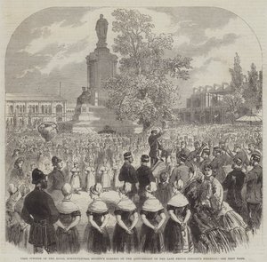 Gratis opening van de tuinen van de Royal Horticultural Society op de verjaardag van de overleden prins-gemaal (gravure) door English School