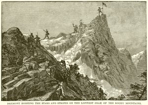 Fremont hijst de sterren en strepen op de hoogste piek van de Rocky Mountains