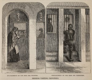 Vrienden die gevangenen bezoeken, illustratie uit The Criminal Prisons of London and Scenes from Prison Life door Henry Mayhew en John Binny, uitgegeven in 1862 door English School