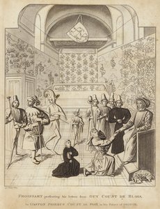 Froissart presenteert zijn brieven van Guy Court de Blois aan Gaston Phoebus Graaf van Foix in zijn paleis van Orthez door English School