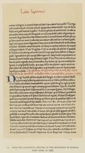 Uit de Lactantius, gedrukt in het klooster van Subiaco, nabij Rome, in 1465 door English School
