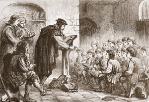 Froments school aan de Molard, illustratie uit De Geschiedenis van het Protestantisme door James Aitken Wylie, gepubliceerd in 1878 door English School