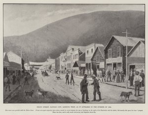 Front Street, Dawson City, kijkend naar het westen, zoals het eruitzag in de zomer van 1898 (gravure)