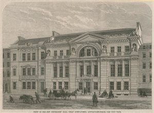 Voorkant van de nieuwe Freemasons Hall, Great Queen Street, Lincolns Inn Field, Londen door English School