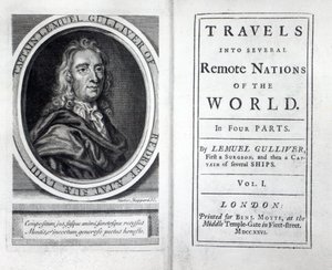 Frontispice en Titelpagina van Gullivers Reizen door Jonathan Swift, 1726