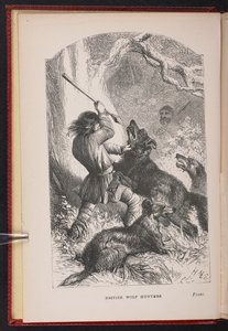 Frontispice uit The British Wolf-Hunters. Een verhaal, enz., door Thomas Miller door English School