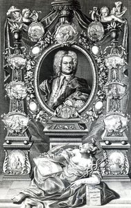 Frontispice voor Maritieme Geschiedenis van Engeland door Thomas Lediard, gepubliceerd in 1735