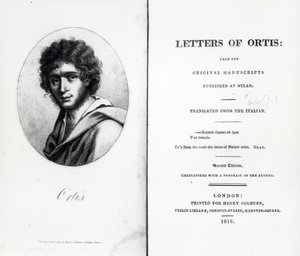 Frontispice van The Letters of Ortis door Niccolo Ugo Foscolo, editie gepubliceerd in 1818 door English School