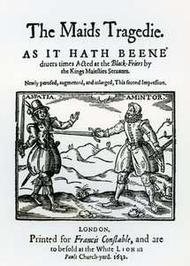 Frontispice van The Maids Tragedy door Sir Francis Beaumont (1584-1616) en John Fletcher (1579-1625) 1622