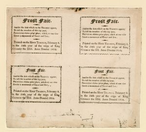 Frost Fair van 1814. Souvenirs gedrukt op het ijs door English School