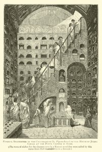Begrafenisplechtigheden in het Columbarium (duivenhuis) van het huis van Julius Caesar bij de Porta Capena in Rome