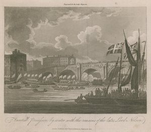 Begrafenisstoet over water met de overblijfselen van wijlen Lord Nelson door English School