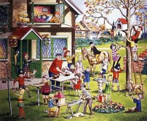 Tafereel in de tuin met kinderen (met verborgen objecten)