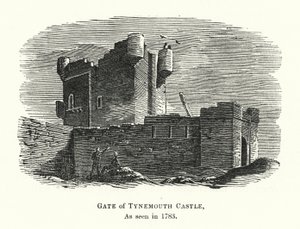 Poort van Tynemouth Castle, zoals gezien in 1783 (gravure)