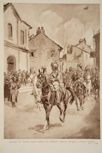 Generaal Sir Pertab Singh leidt de Jodhpur Lancers door een Frans dorp door English School
