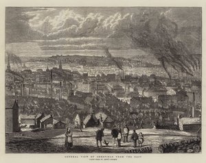 Algemeen uitzicht op Sheffield vanuit het oosten (gravure) door English School