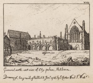 Algemeen noordoostelijk uitzicht van Ely Palace, Holborn door English School