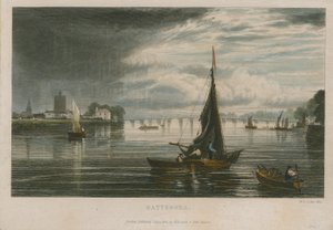 Algemeen beeld van boten op de rivier de Theems bij Battersea door English School