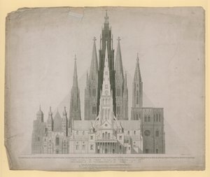 Geometrische elevaties van de westelijke gevels van de kathedralen van St. Paul