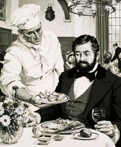 George Crum, uitvinder van de aardappelchips, presenteert zijn creatie door English School