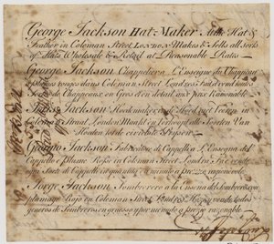 George Jackson, hoedenmaker, Coleman Street, Londen