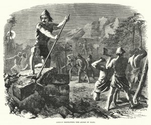 Gideon vernietigt het altaar van Baäl (gravure) door English School
