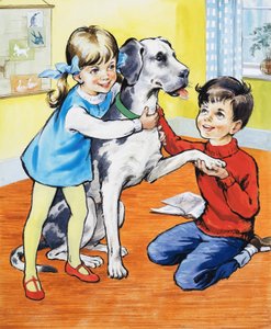 Meisje en jongen met hond door English School