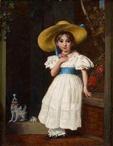 Meisje met een strohoed, ca. 1840 door English School