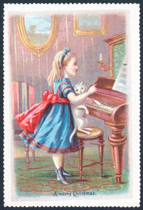 Meisje met kat bij piano door English School