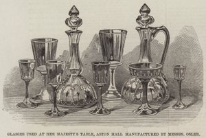 Glazen gebruikt aan de tafel van Hare Majesteit, Aston Hall vervaardigd door Messers Osler (gravure) door English School