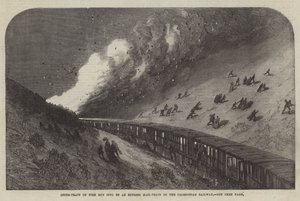 Goederentrein in brand aangereden door een expresposttrein op de Caledonian Railway (gravure)
