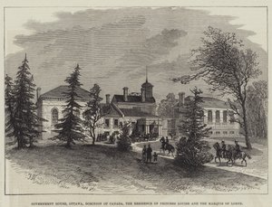 Regeringsgebouw, Ottawa, Dominion of Canada, de residentie van prinses Louise en de markies van Lorne (gravure) door English School