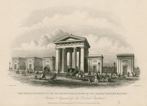 Grote ingang naar het Metropolitan Station van de North Western Railway, Londen