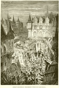 Grote Columbian Processie door Barcelona door English School