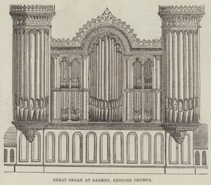 Groot Orgel in Barmen, Rijnland-Pruisen (gravure) door English School