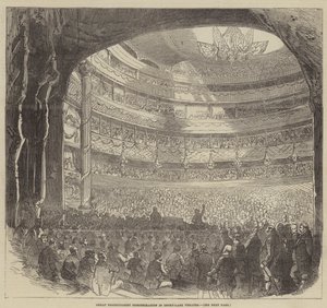 Grote protectionistische demonstratie in Drury-Lane Theatre door English School