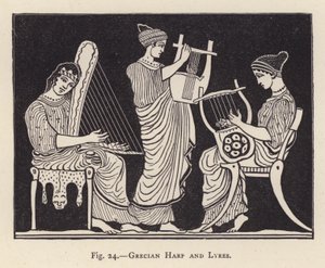 Griekse harp en lieren (gravure)