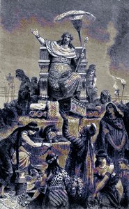 Griekse degeneratie - Croesus op de brandstapel, illustratie uit The Illustrated History of the World, gepubliceerd ca. 1880 door English School