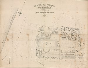 Grondplan van Vauxhall-tuinen, Londen door English School