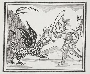 Guy en de Noordumbrische Draak, illustratie uit Chap-books van de Achttiende Eeuw door John Ashton, uitgegeven 1882 door English School