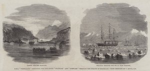 HMS "Termagant" begeleidt de Kanonneerboten "Grappler" en "Forward" door de Straat van Magellan