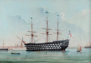 HMS Victory in de Haven van Portsmouth, ca.1860
