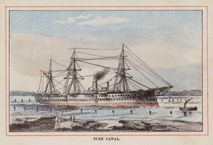 HM Indisch Troepenschip: Suezkanaal (gekleurde gravure) door English School